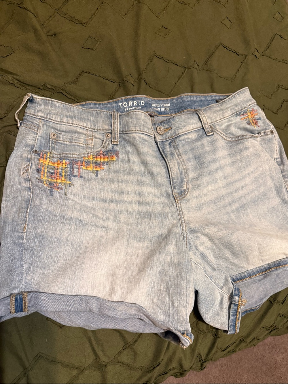 torrid Light Wash Denim Shorts with Multicolor Embroidery